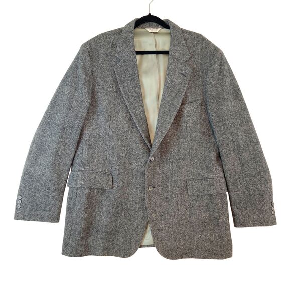 Charles Klein Wool Blazer Men's 46L Gray Herringbone Two Button Notched Lapel - Picture 1 of 8
